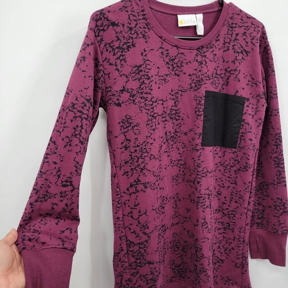 Zella French Terry Pocket Sweater Dress Marbled Print Long Sleeve Tunic XL Girls - Picture 4 of 13